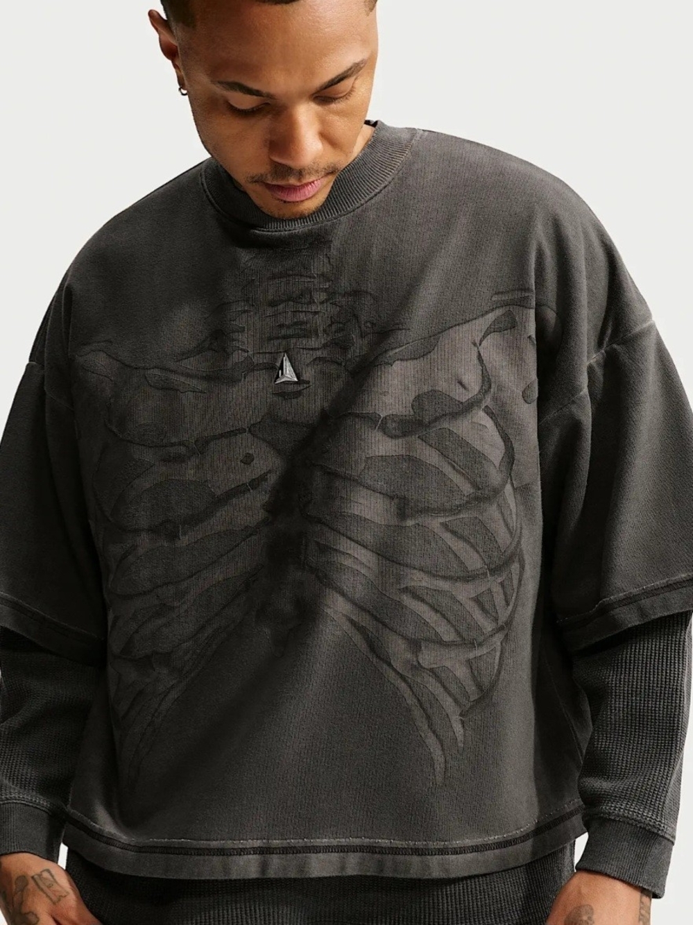 Ja- Nike Men's Charcoal Crewneck Sweater with Ribcage Graphic